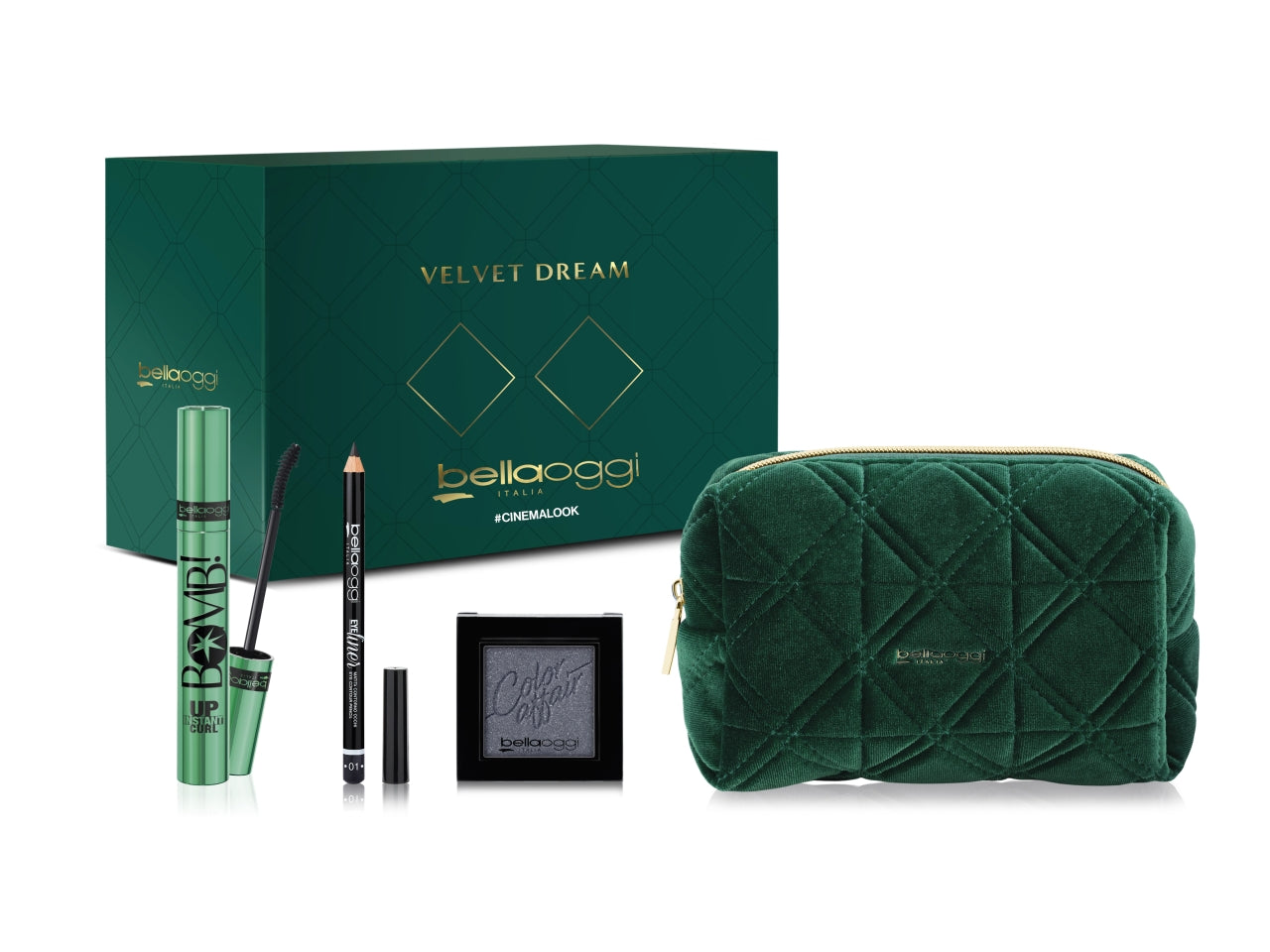 Bellaoggi cinema loog git in pochette con ombretto col.01, mascara bomb e matita occhi col.01