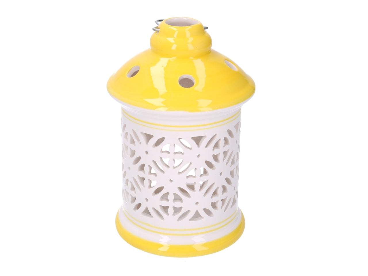 Lanterna in ceramica gialla tonda D.11,5Xh.17,5cm