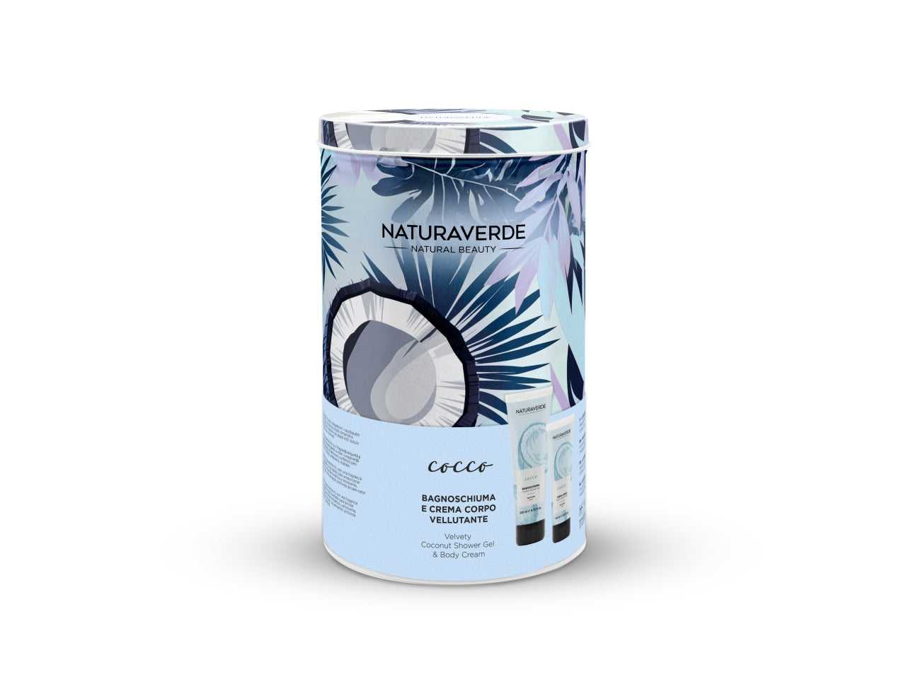 Natura verde latta con gel doccia 200ml e crema corpo 100ml profumazione cocco