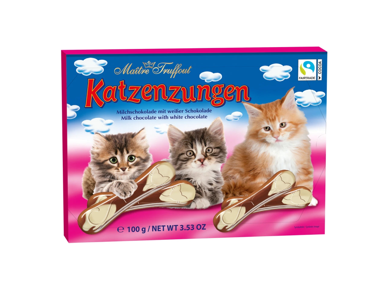 Lingue di gatto, cioccolata al latte e cioccolata bianca 100gr