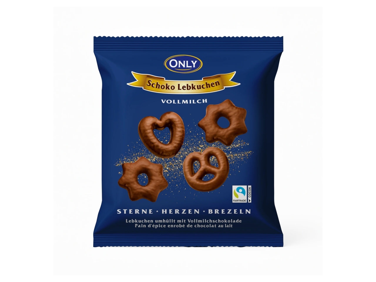 Pan di zenzero ricoperto di cioccolato al latte stelle-cuori-bretzel 400g