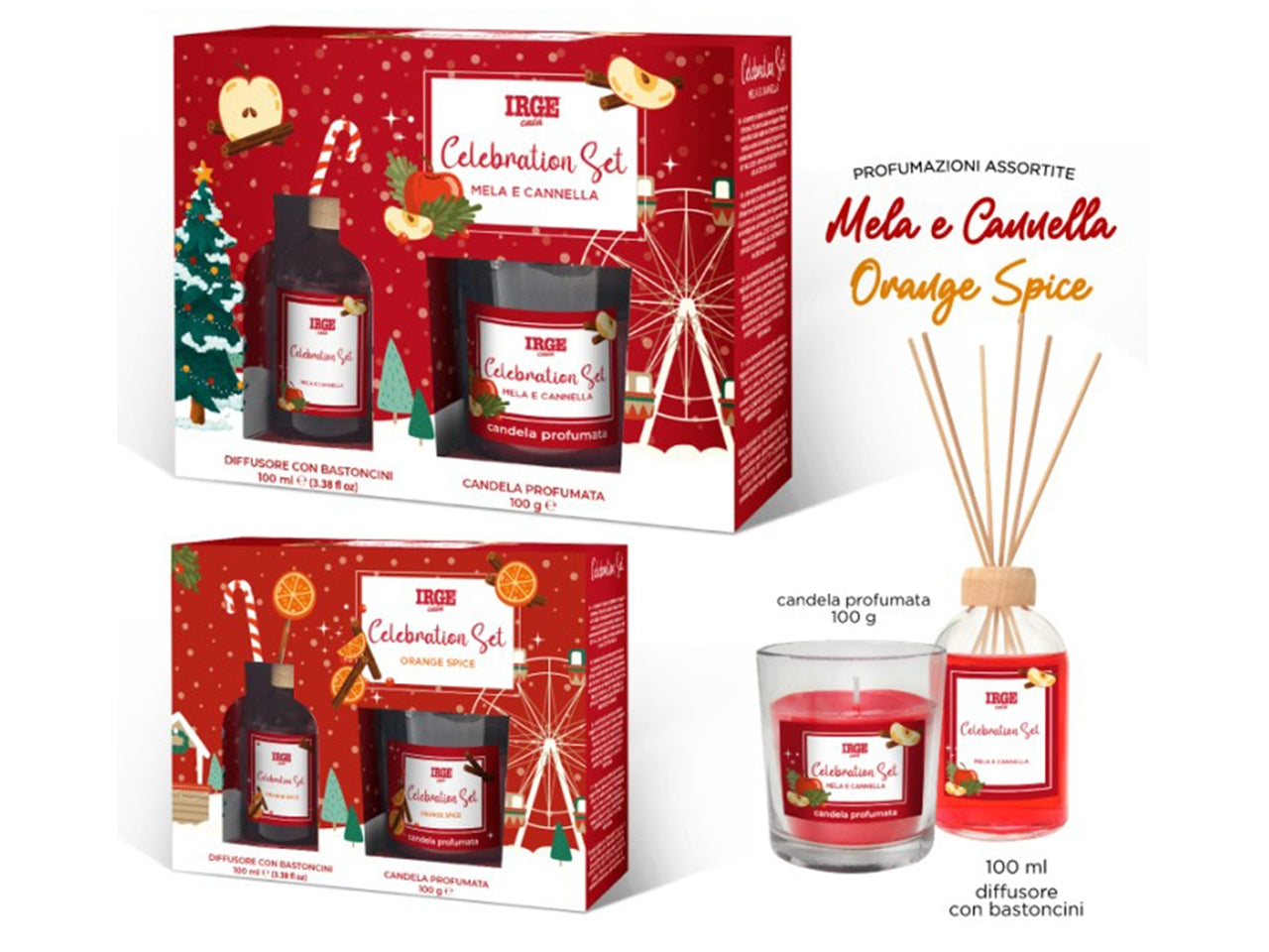 Candela 100gr e diffusore con bacchette 100ml mela e cannella