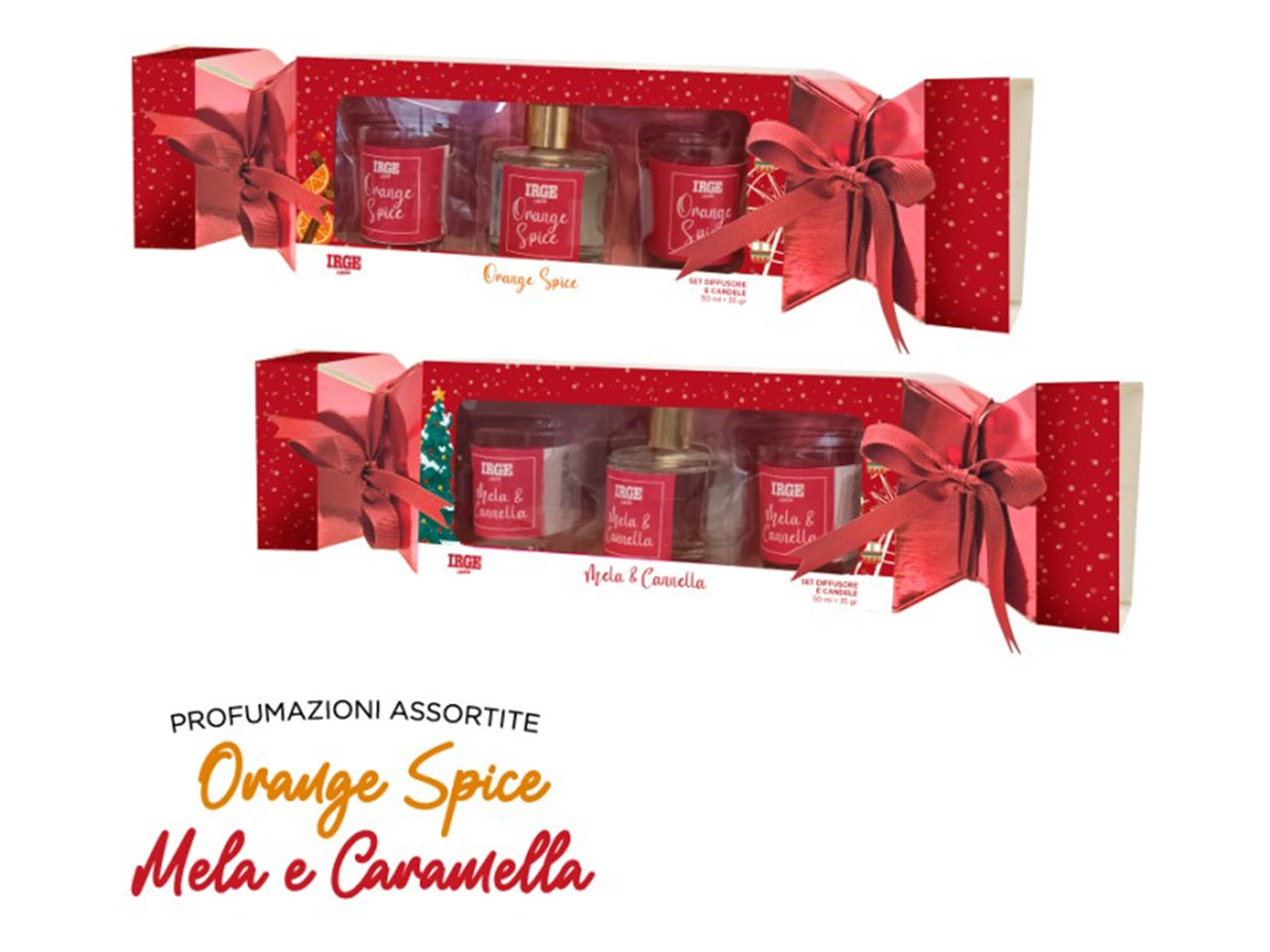 Set 2 candele da 35gr e diffusore con bacchette da 50ml orage spice/mela e cannella