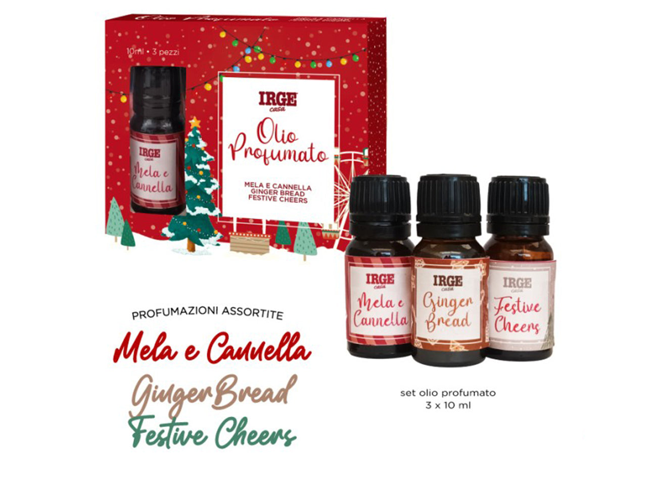 Olio profumato 10ml in confezione da 3 pezzi, mela e cannella/ginger bread/festive cheens