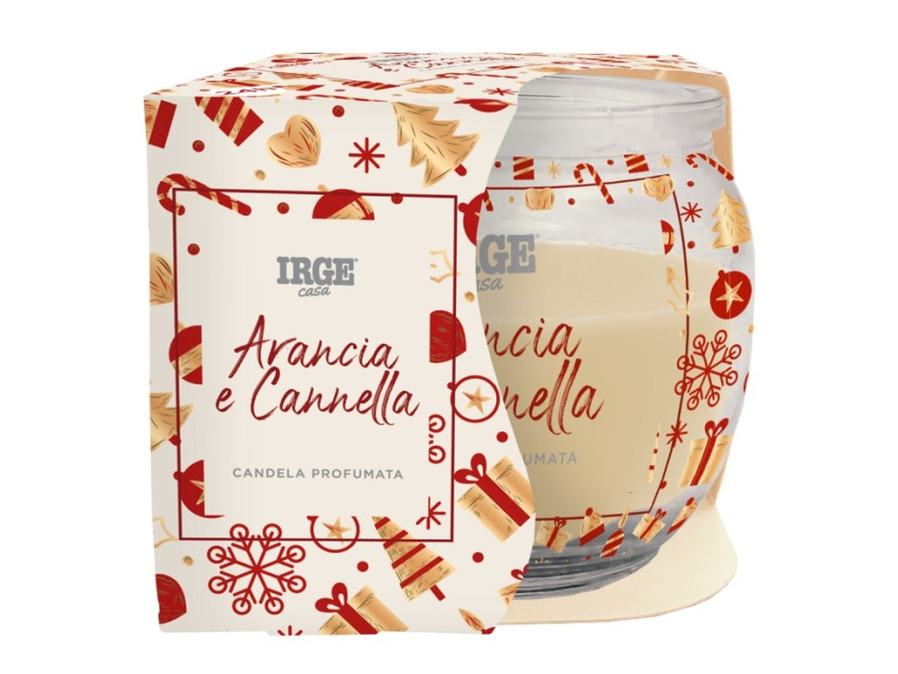 Candela in vasetto di vetro 70gr profumazioni assortite, arancia e cannella e rosso natale