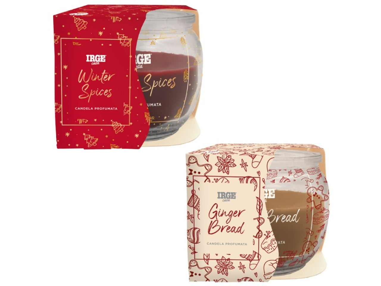 Candela in vasetto di vetro 70gr profumazioni assortite, ginger bread e winter spices