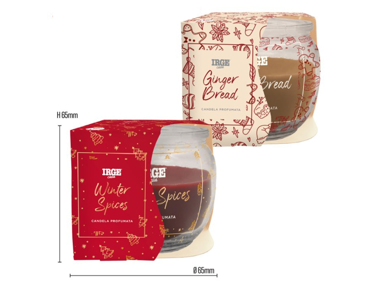 Candela in vasetto di vetro 70gr profumazioni assortite, ginger bread e winter spices