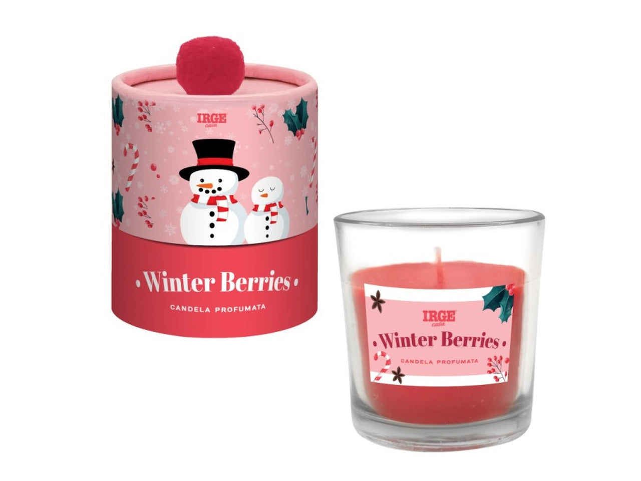 Candela pon pon in vasetto di vetro 100gr profumazioni assortite, cannella, winter berries e vaniglia