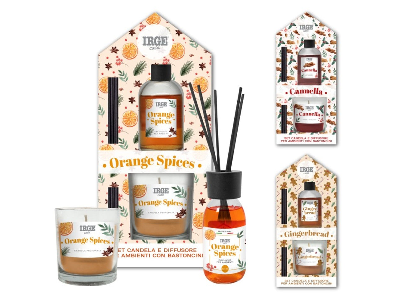 Candela in vasetto di vetro e diffusore con bacchette da 100ml profumazioni assortite