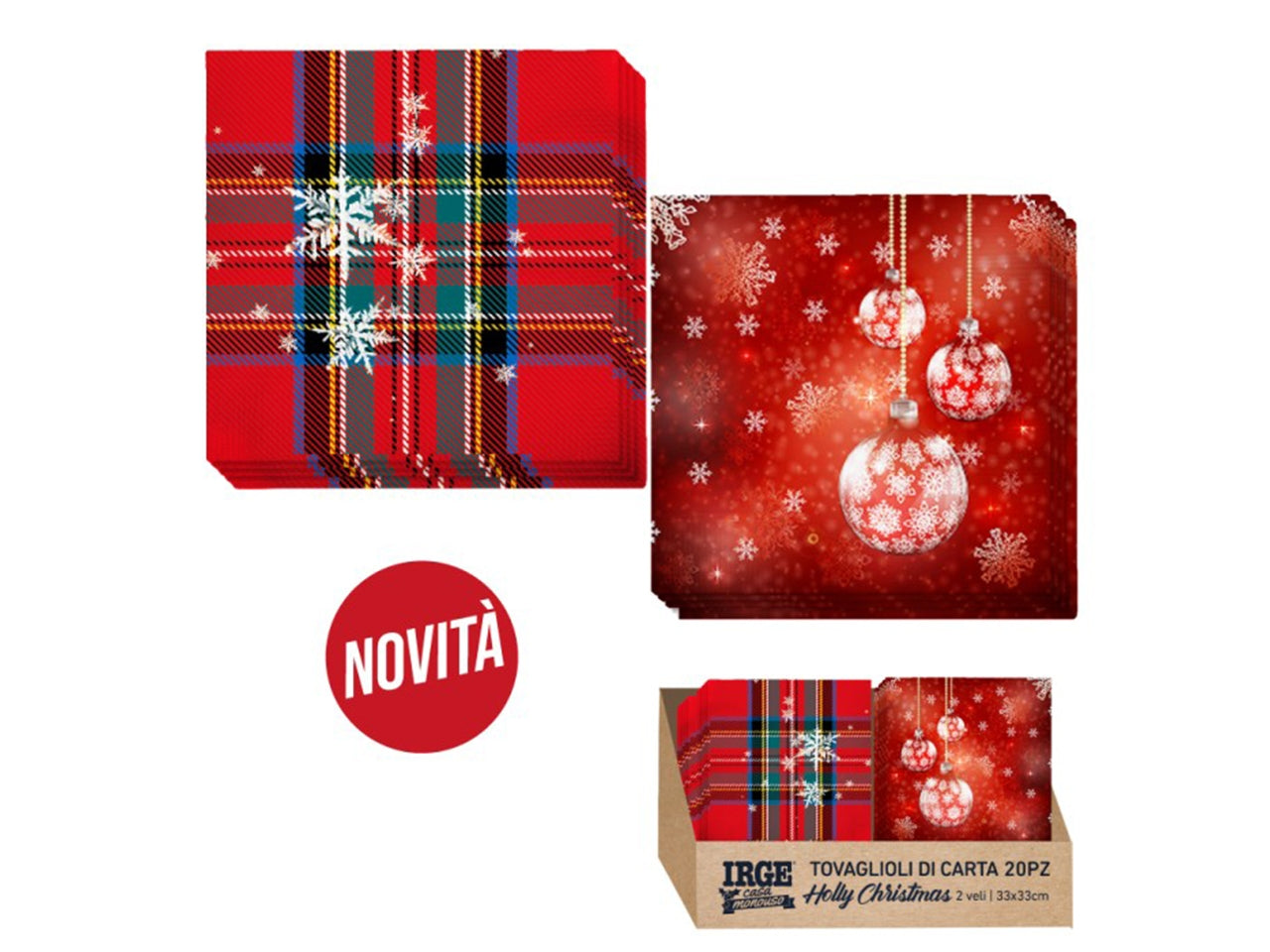 Tovaglioli di carta hollychristmas 33x33cm in confezione da 20 pezzi