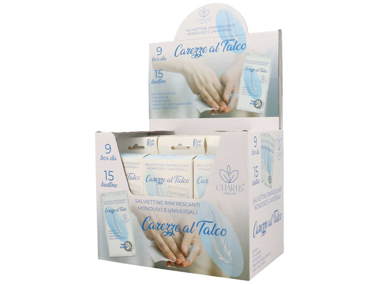 Salviettine monouso rinfrescanti al talco la confezione contiene 15 pezzi