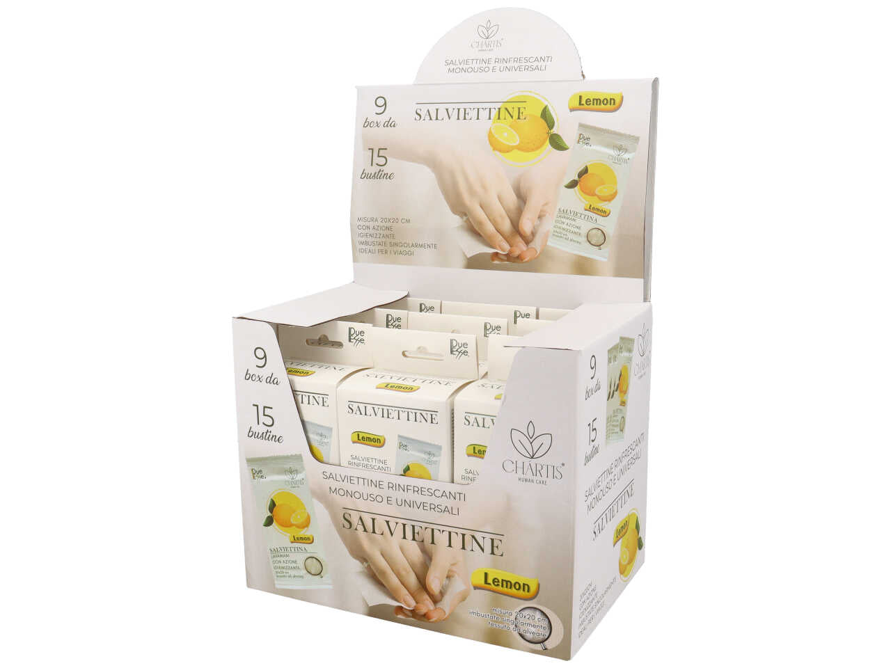 Salviettine monouso rinfrescanti al limone la confezione contiene 15 pezzi