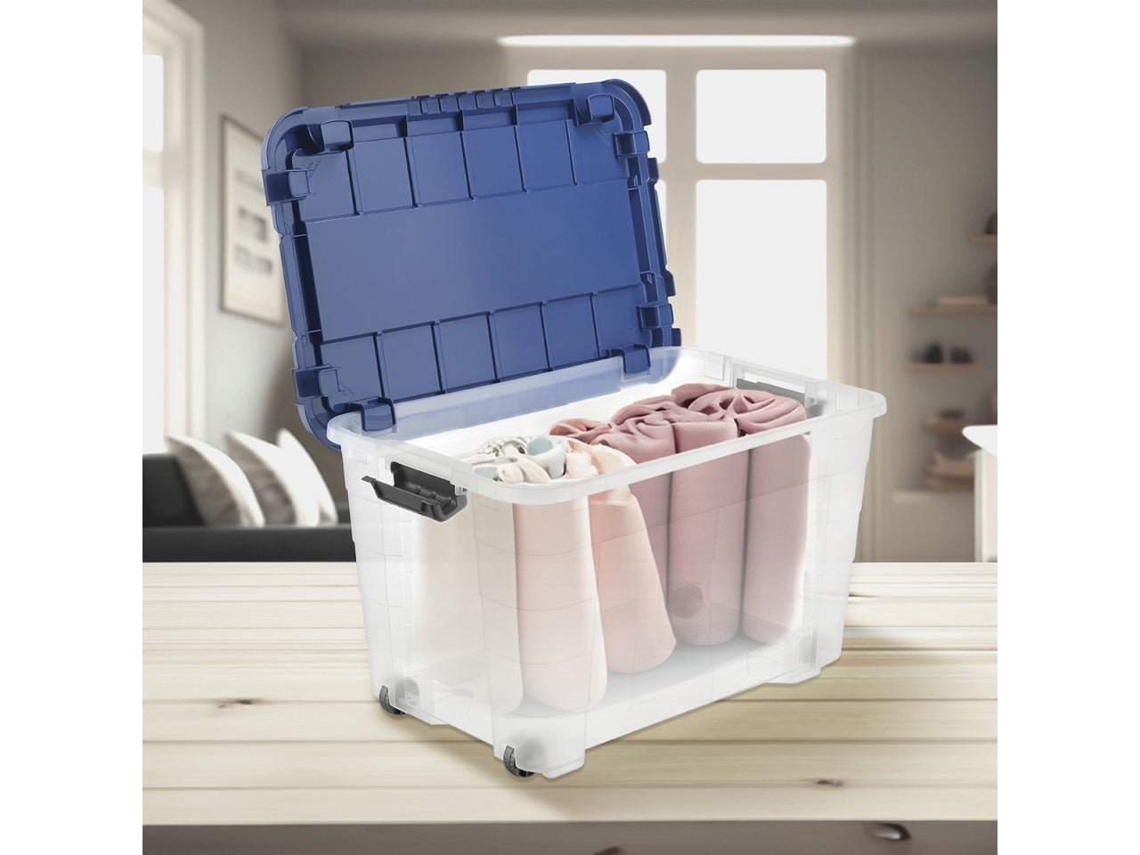Box magic 4up 40 con coperchio e ruote colore trasparente e oceano