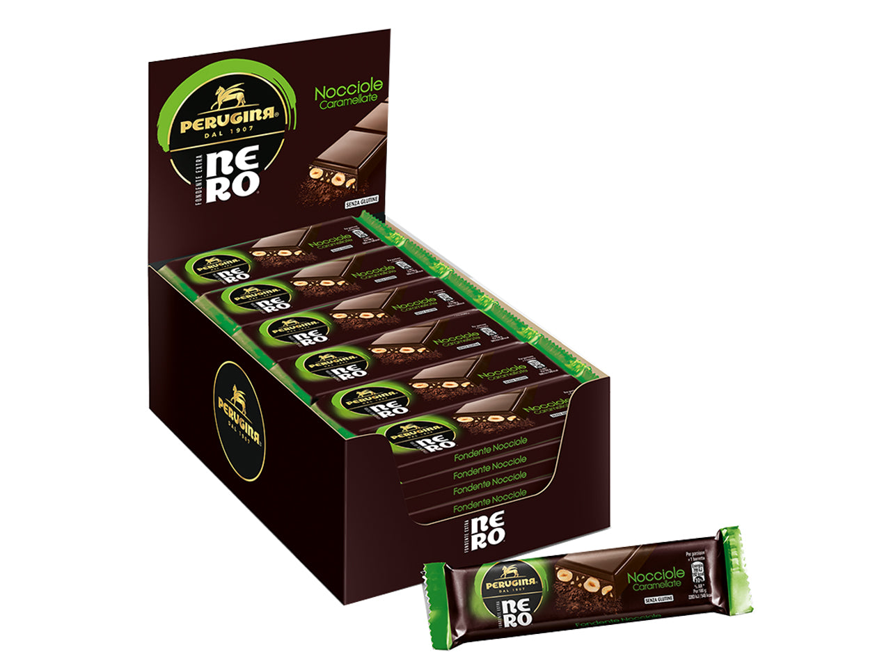 Perugina nero fondente extra e nocci. 35gr$