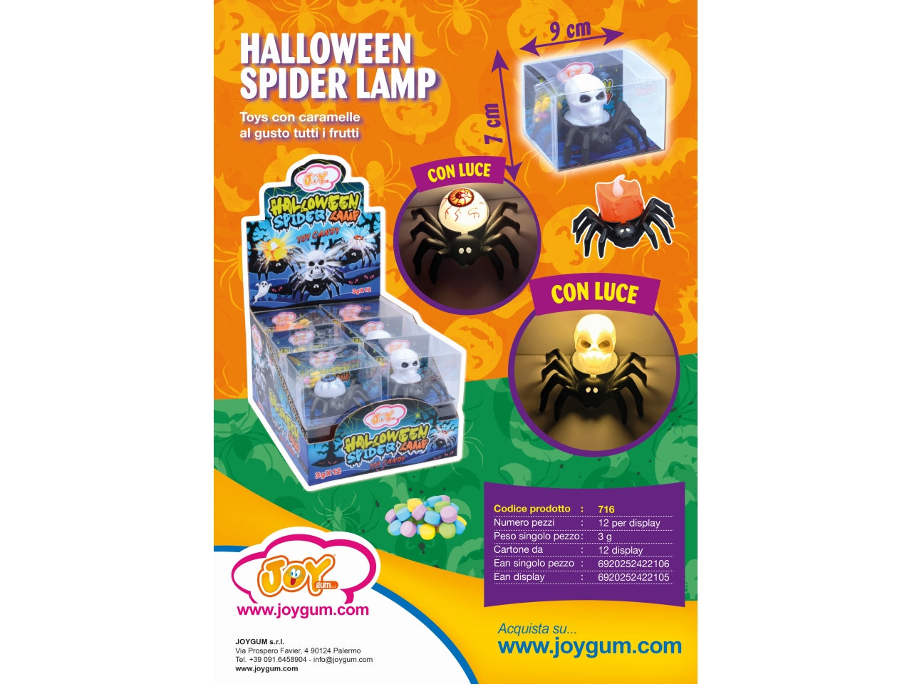 Spider lamp 7cm con caramelle al gusto tutti frutti