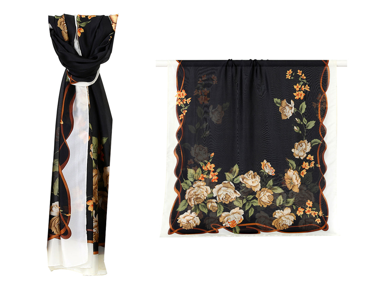 Lumerjack sciarpa 180x90cm in seta 100% a fantasia base nera