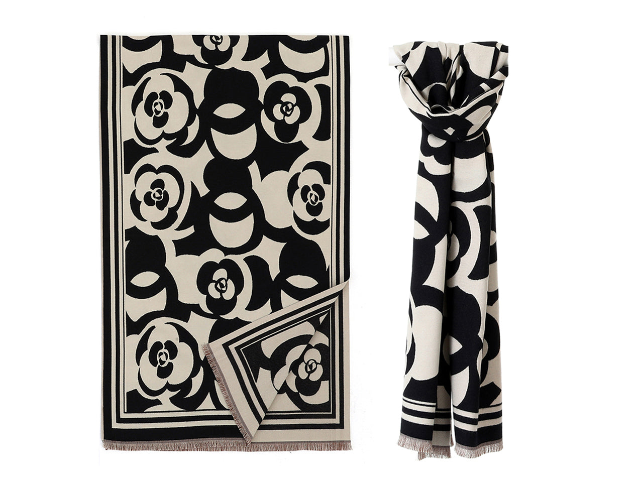 Lumberjack sciarpa 18x66cm 50% cotone /viscosa, 35% lana e 15% chashmere a fantasia nero/avorio