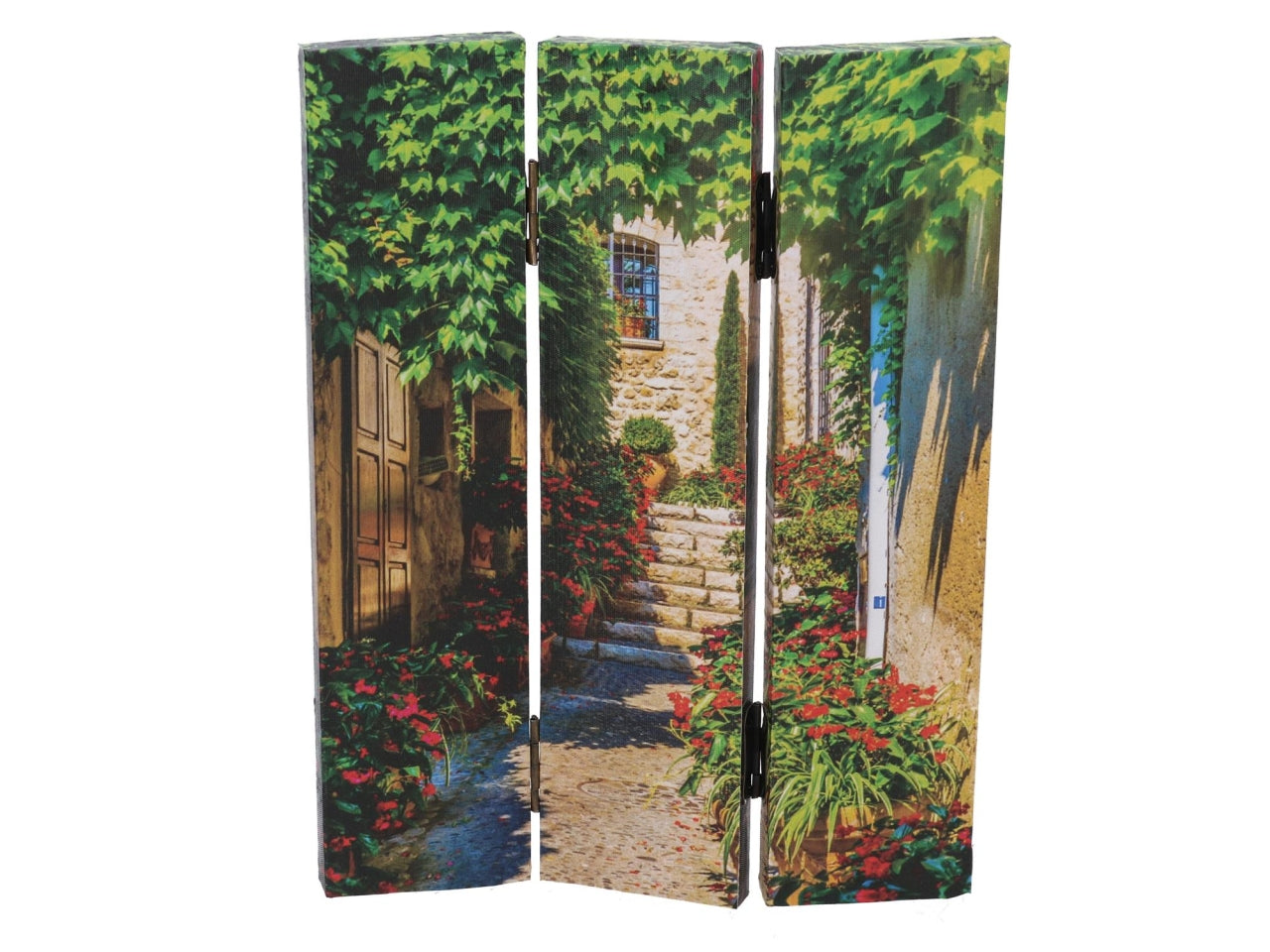 Paravento stampa 3 ante scalinata con fiori 120,6x2,5xh.180cm