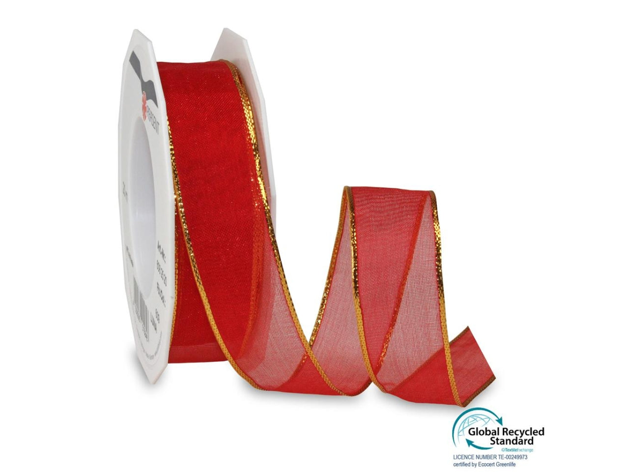 Nastro luna in organza 2,5cmx20mt rosso con bordo cablato oro