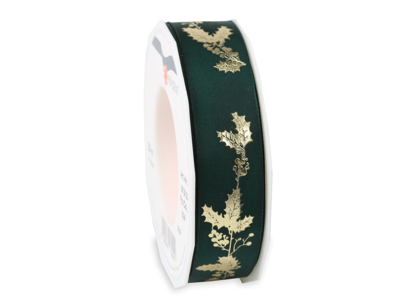 Nastro ilex 2,5cmx20mt decorato con agrifoglio verde