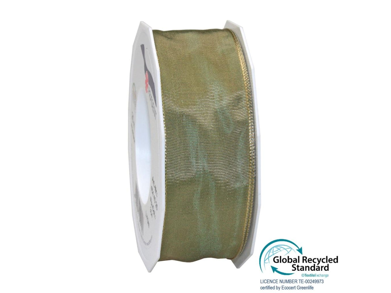 Nastro lyon di seta 4cmx25mt con bordo in filo metallico verde antico