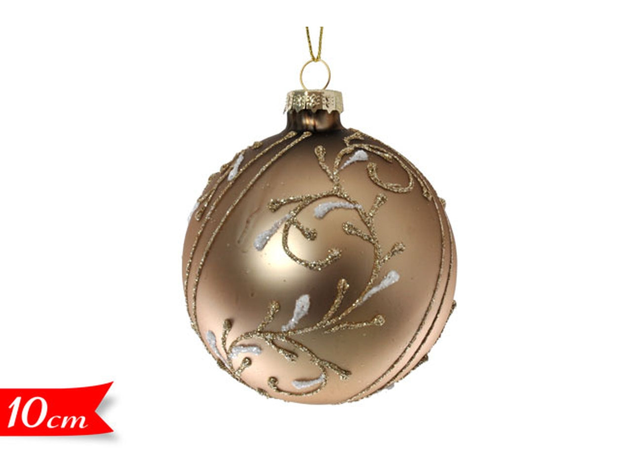 Palla vetro 10cm con decori glitter rame