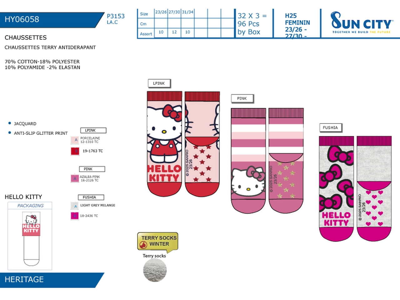 Hello Kitty calzini terry antiscivolo dal 23/26 al 31/34 colori assortiti