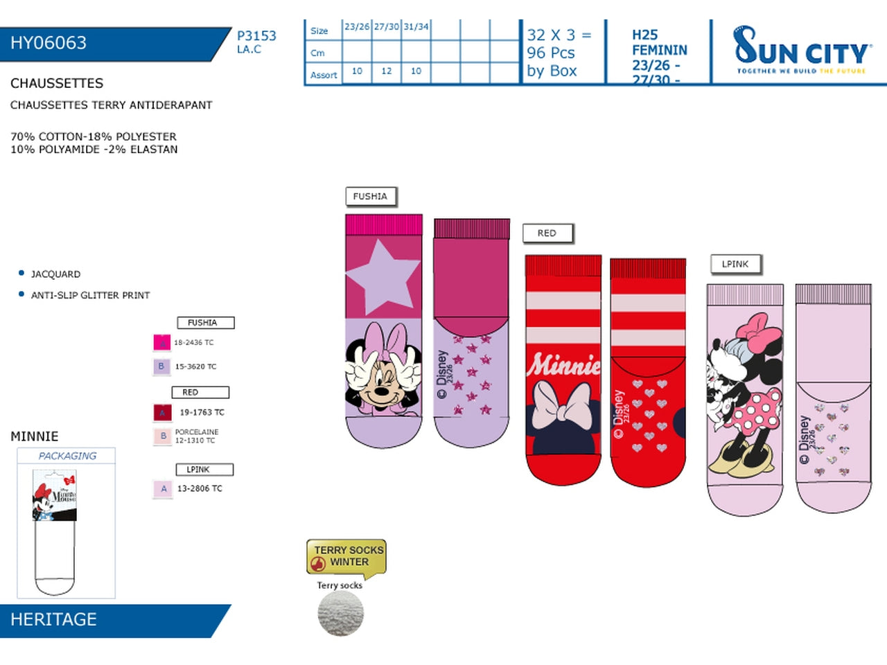 Minnie calzini terry antiscivolo dal 23/26 al 31/34 colori assortiti