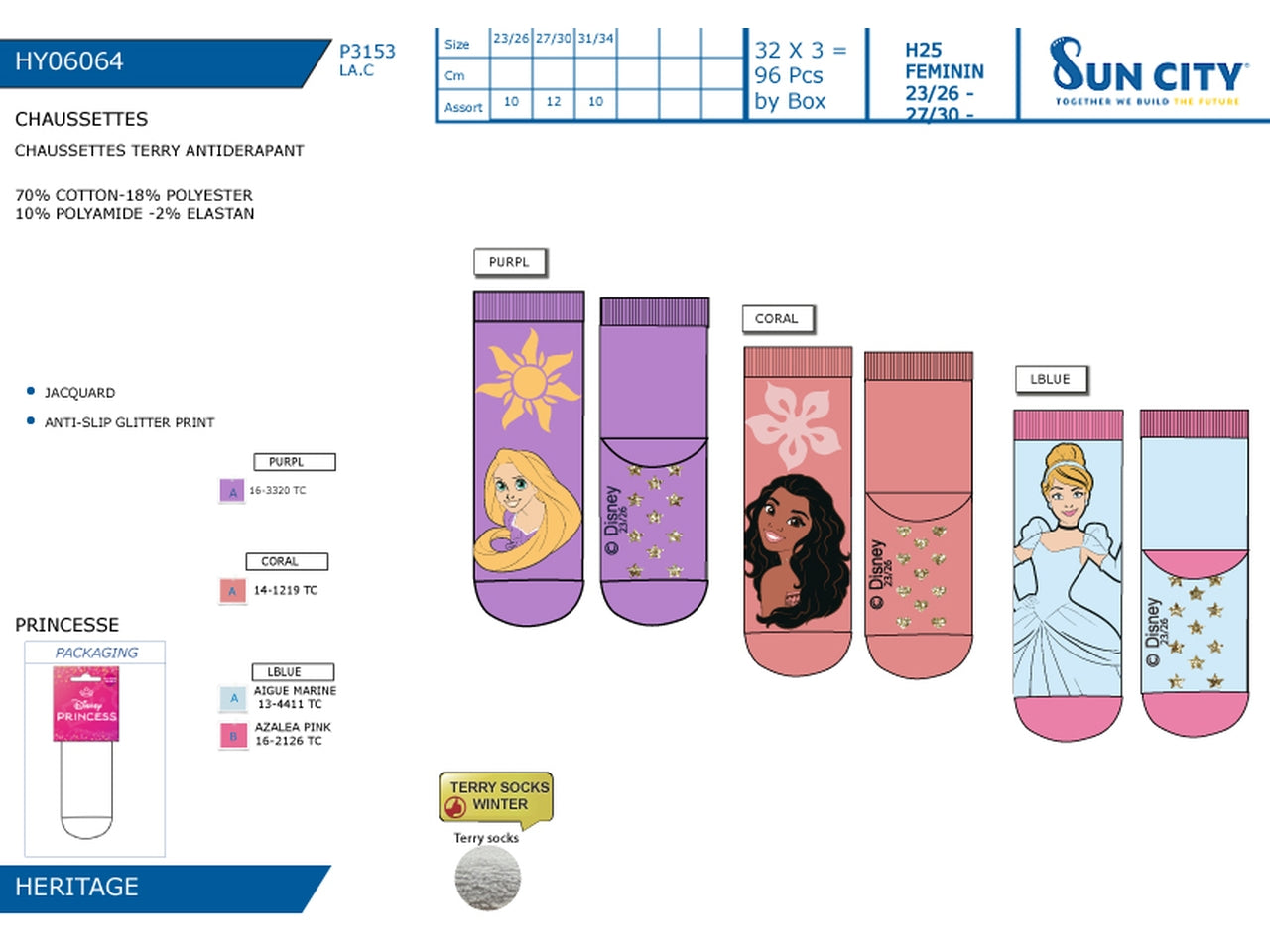 Principesse calzini terry antiscivolo dal 23/26 al 31/34 colori assortiti