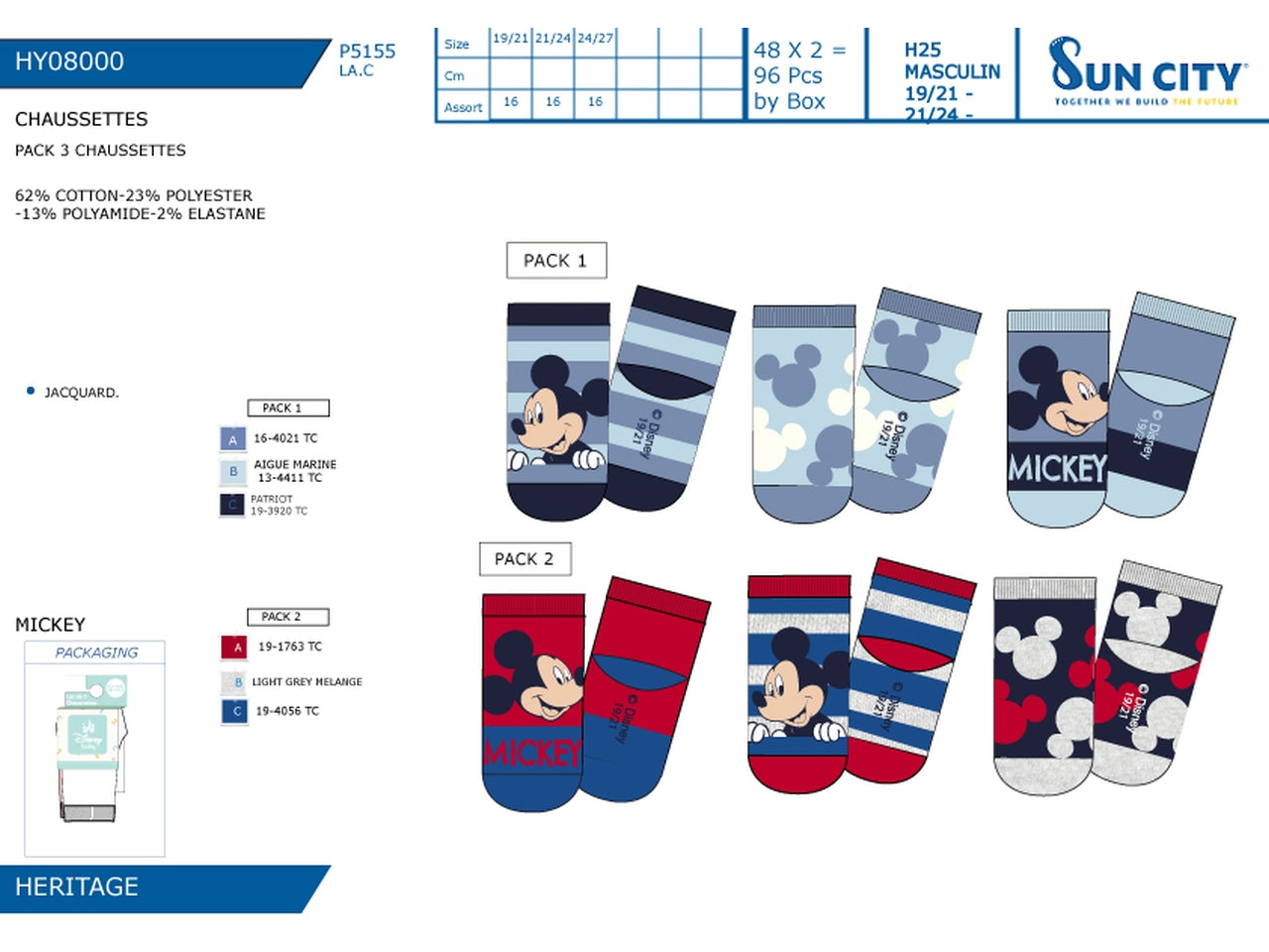 Mickey calzini dal 19/21 al 24/27 in confezione da 3 pezzi assortiti