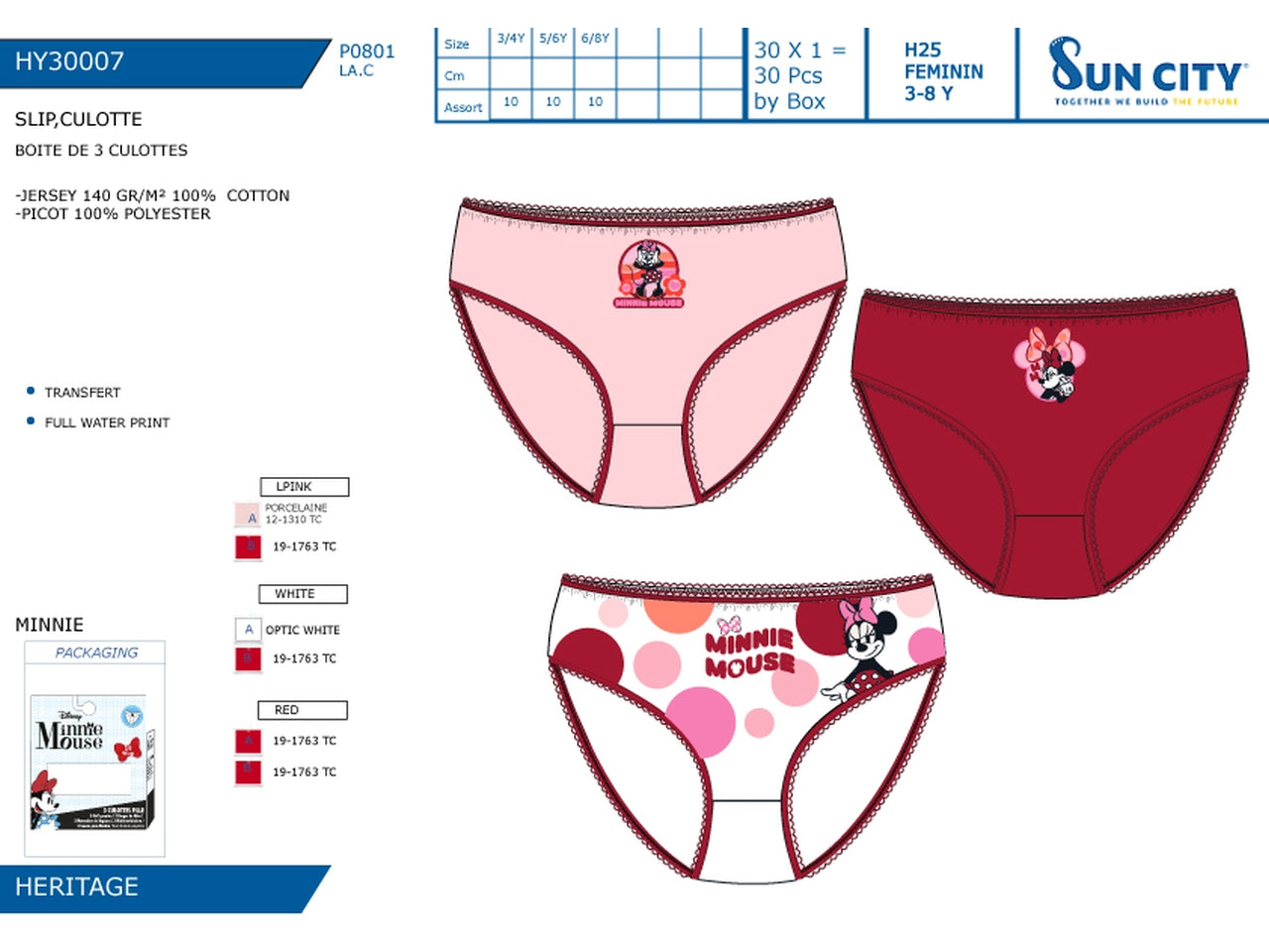 Minnie slip dalla 3/4 alla 6/8 anni in box da 3 pezzi