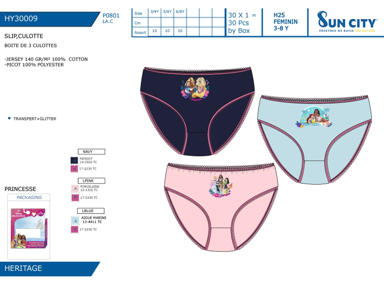 Principesse slip dalla 3/4 alla 6/8 anni in box da 3 pezzi