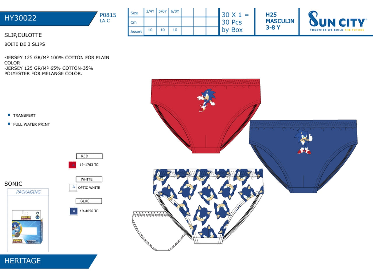 Sonic slip dalla 3/4 alla 6/8 anni in box da 3 pezzi