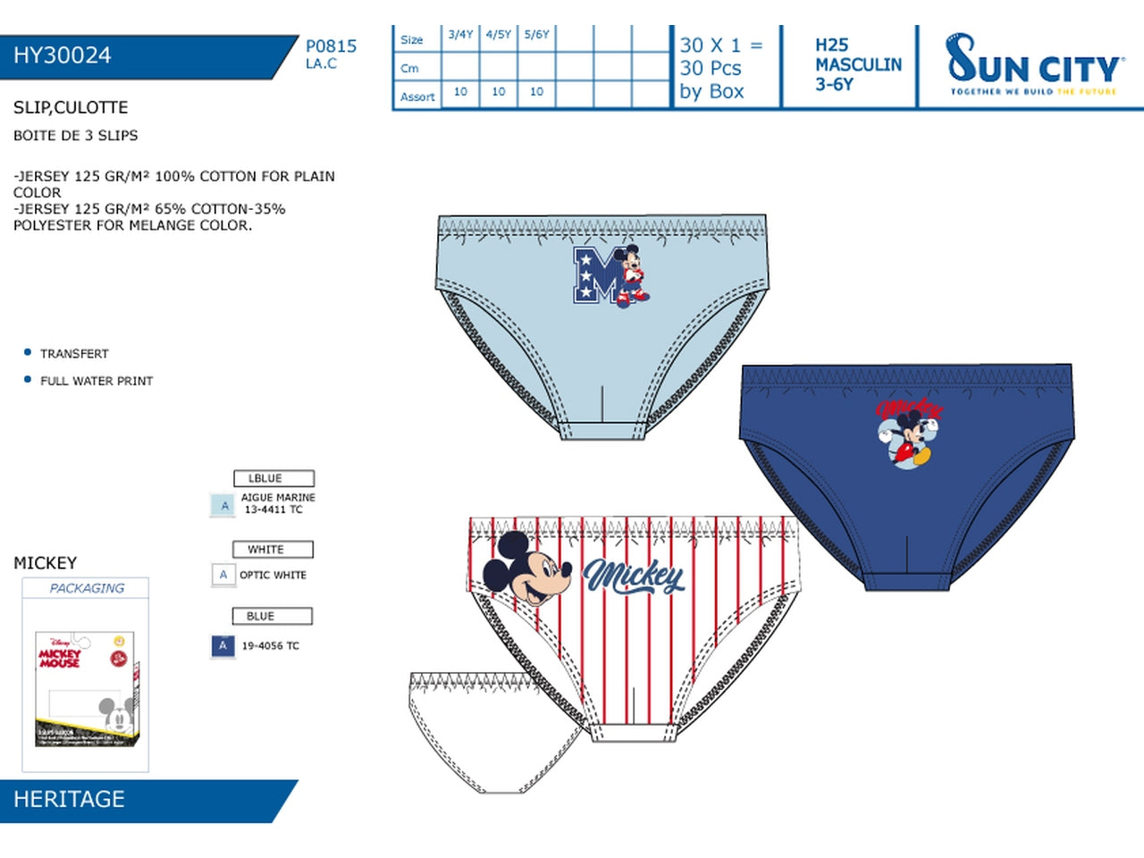 Mickey slip dalla 3/4 alla 5/6 anni in box da 3 pezzi