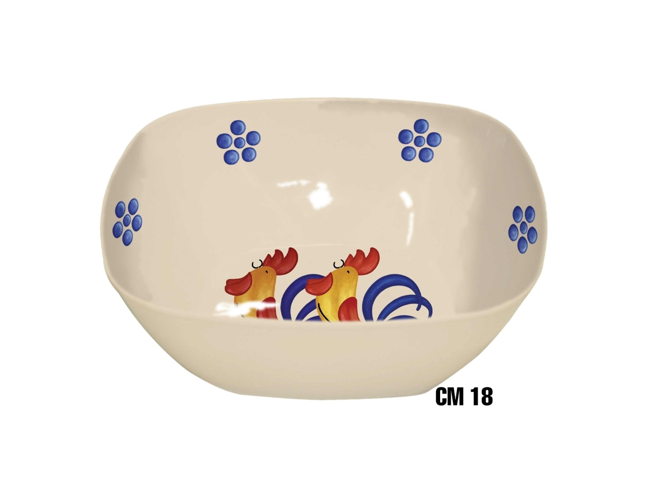 Cestino quadrato 18cm in melamina decoro galli