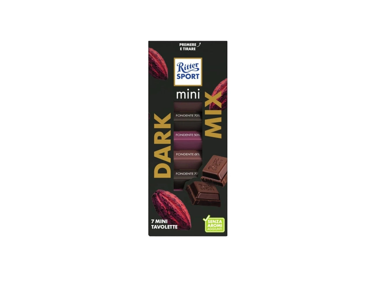 Ritter sport mini tower 116gr dark mix, 7 mini tavolette gusti assortiti