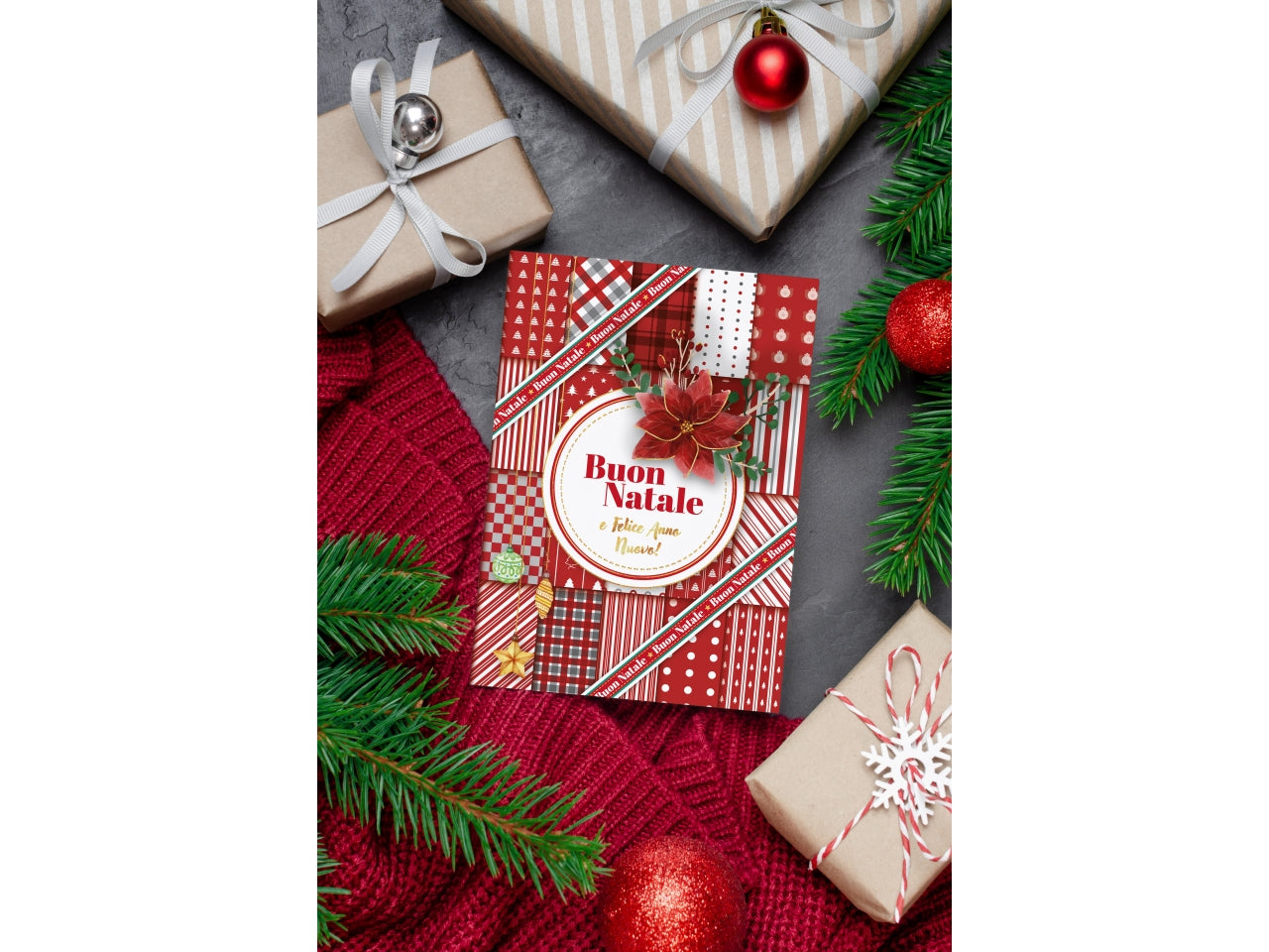 Biglietto buon natale "tartan"