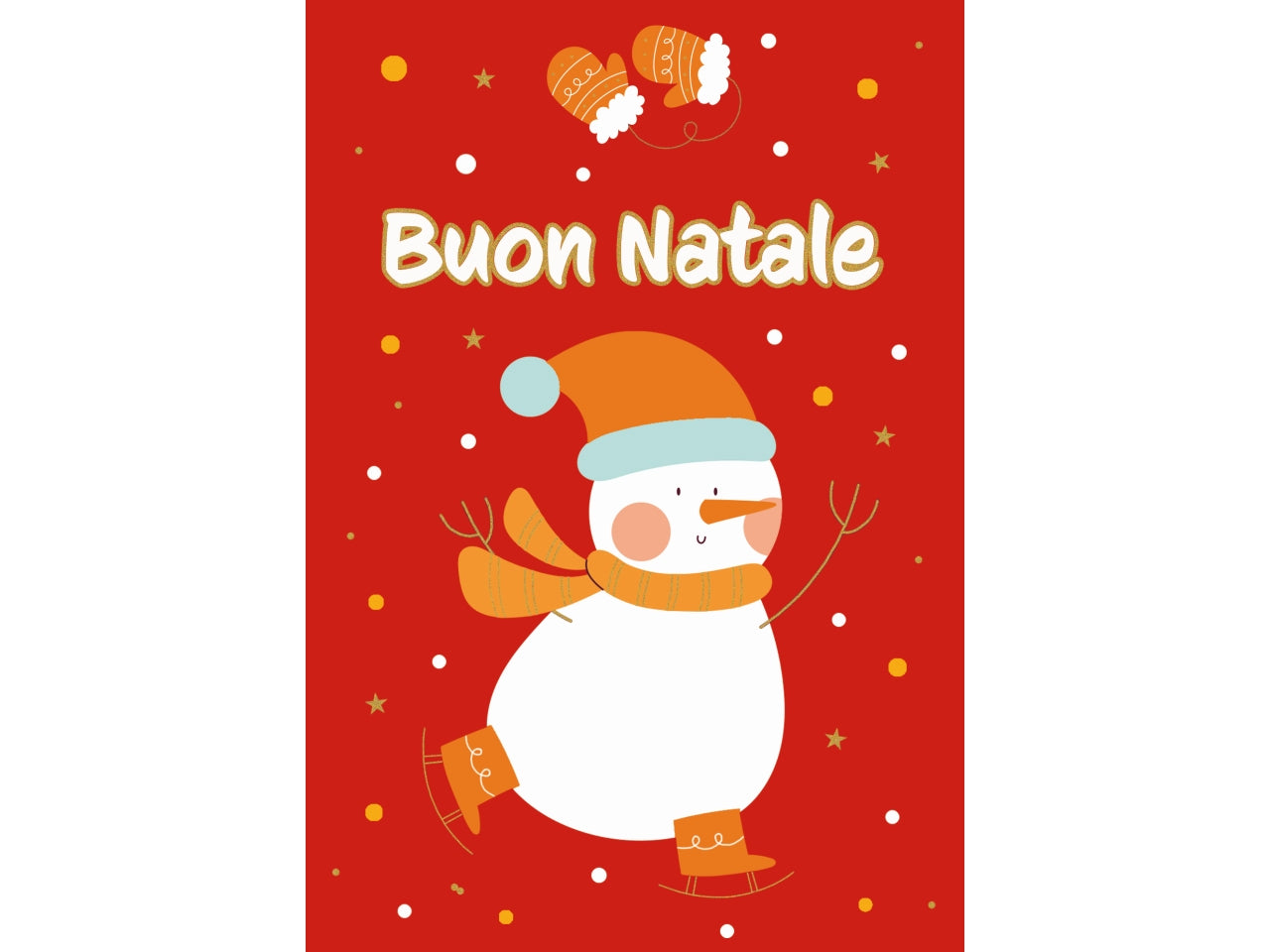 Biglietto buon natale con pupazzo di nev.