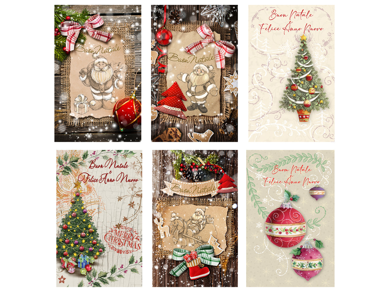Biglietti buon natale 9x14cm in confezione da 6 pezzi fantasie assortite