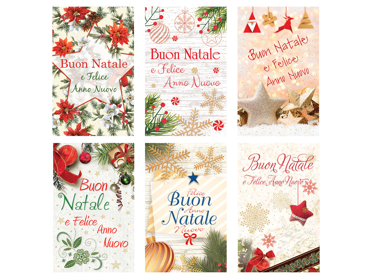 Biglietti buon natale 9x14cm in confezione da 6 pezzi fantasie assortite