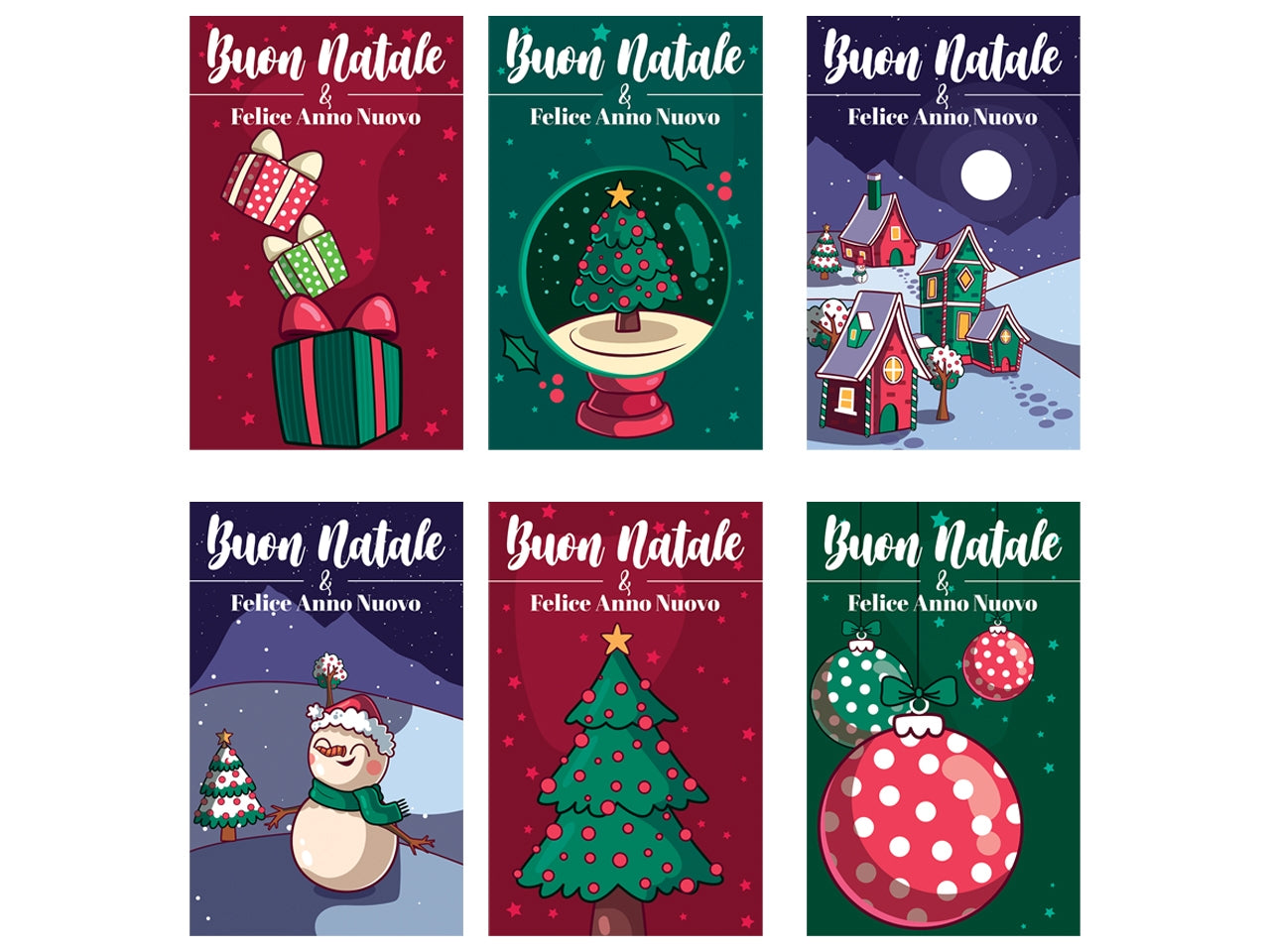 Biglietti buon natale 9x14cm in confezione da 6 pezzi fantasie assortite