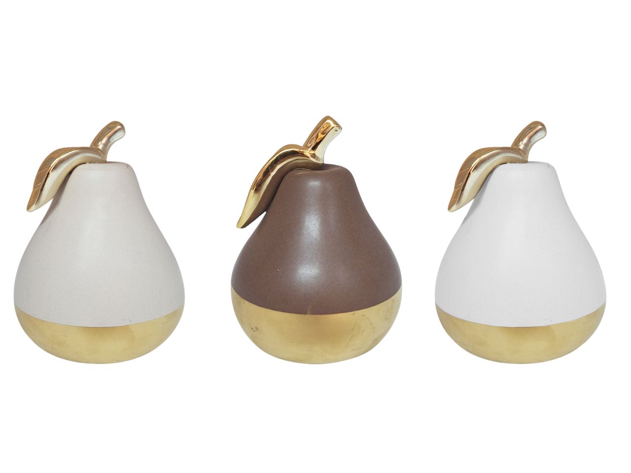 Pera decorativa in ceramica 11x8x8cm tortora/oro e marrone/oro