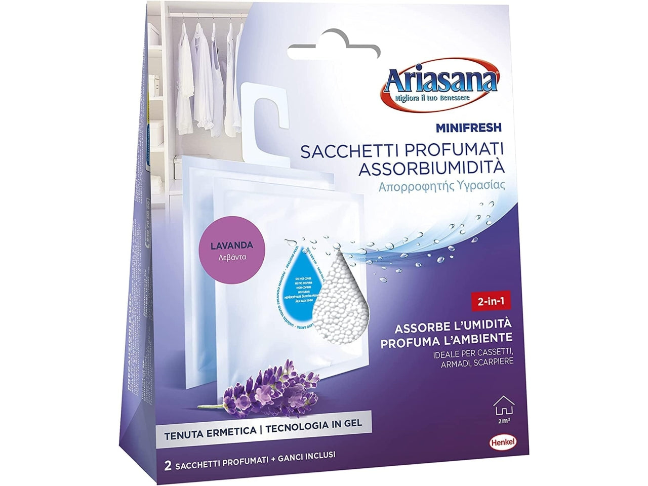 Ariasana sacchetti profumati assorbiumiditÃ  profumazione relax lavanda confezione da 2 sacchetti