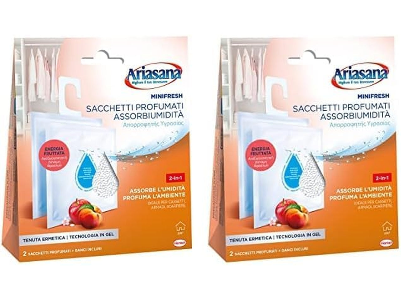 Ariasana sacchetti profumati assorbiumiditÃ   profumazione energ alla frutta confezione da 2 sacchetti