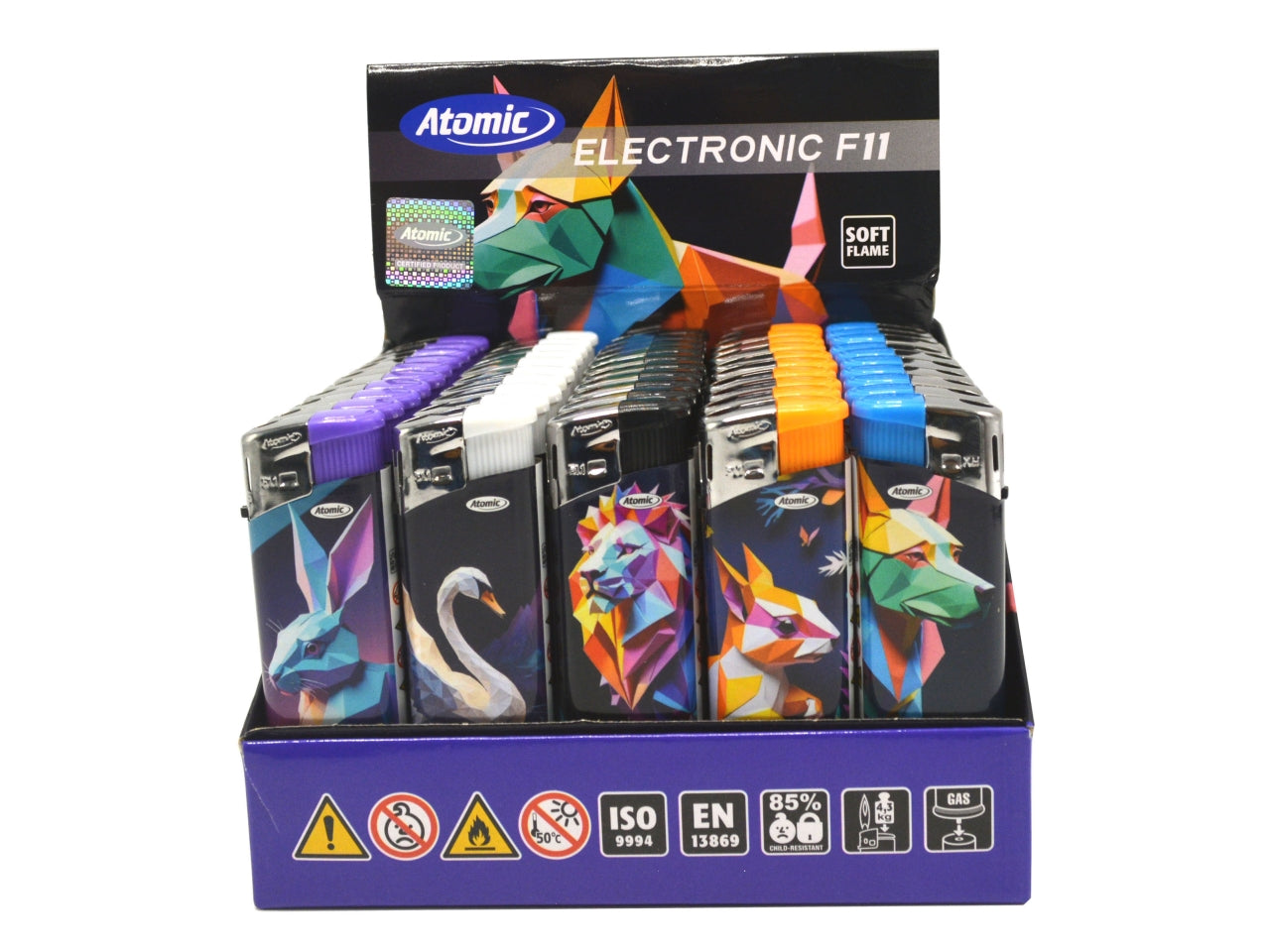 Accendino Atomic Electronic Lighter F11 Softflame ricaricabile Origami assortito 50 pezzi