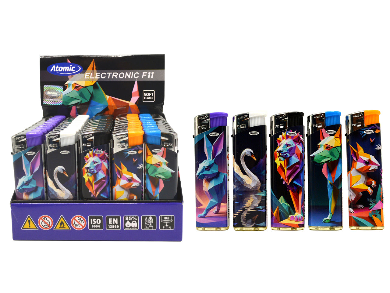 Accendino Atomic Electronic Lighter F11 Softflame ricaricabile Origami assortito 50 pezzi