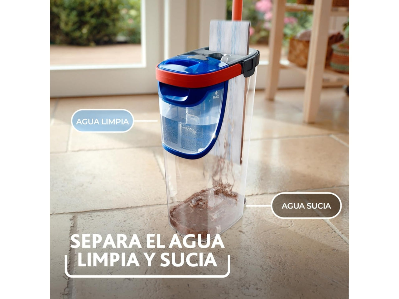 Vileda H2pro Flat Mop lavapavimenti a piastra piatta, doppio scomparto per l' acqua pulita e sporca