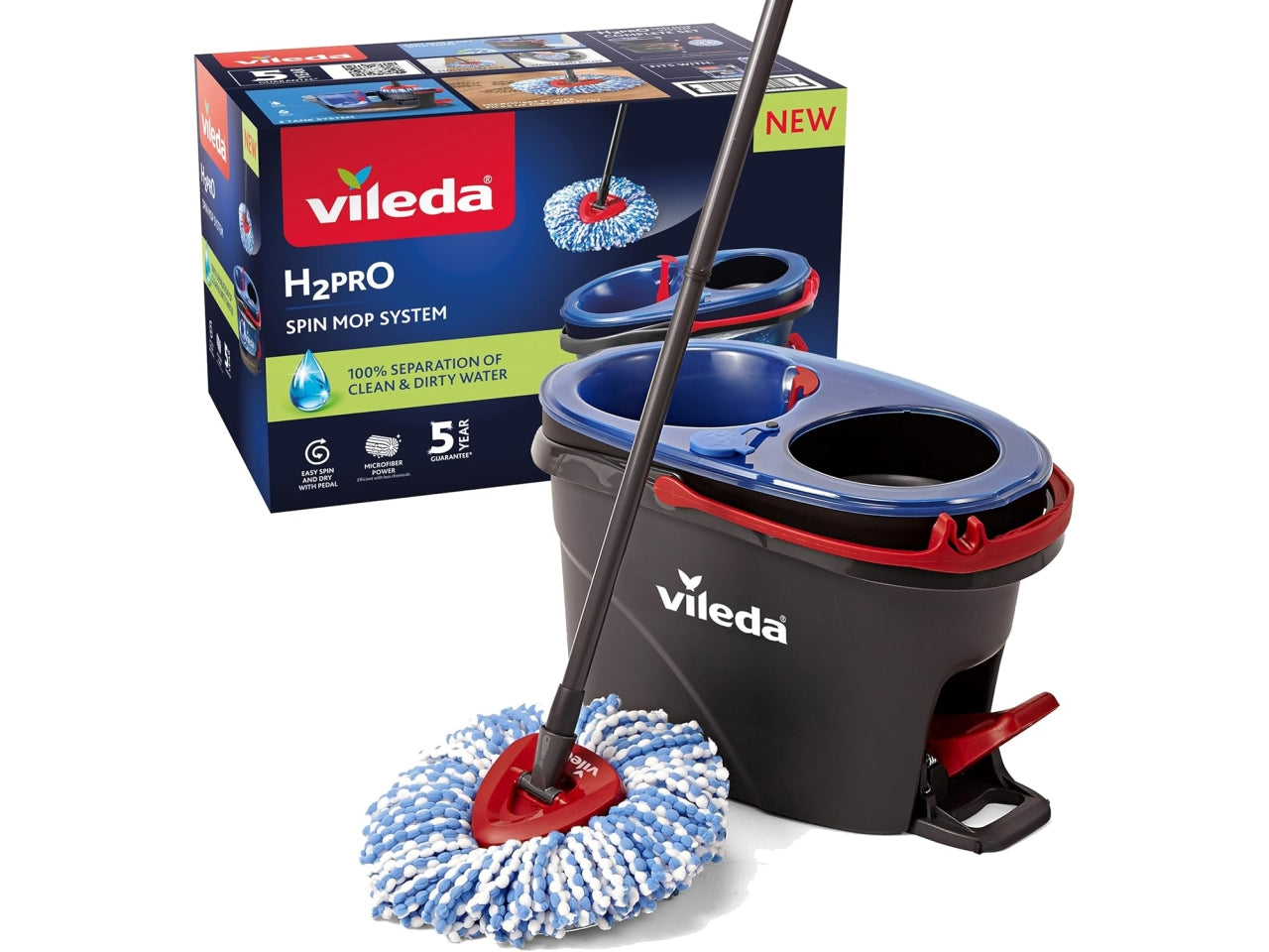Vileda H2pro Spin Mop System lavapavimenti con centrifuga, doppio scomparto per acqua pulita e sporca