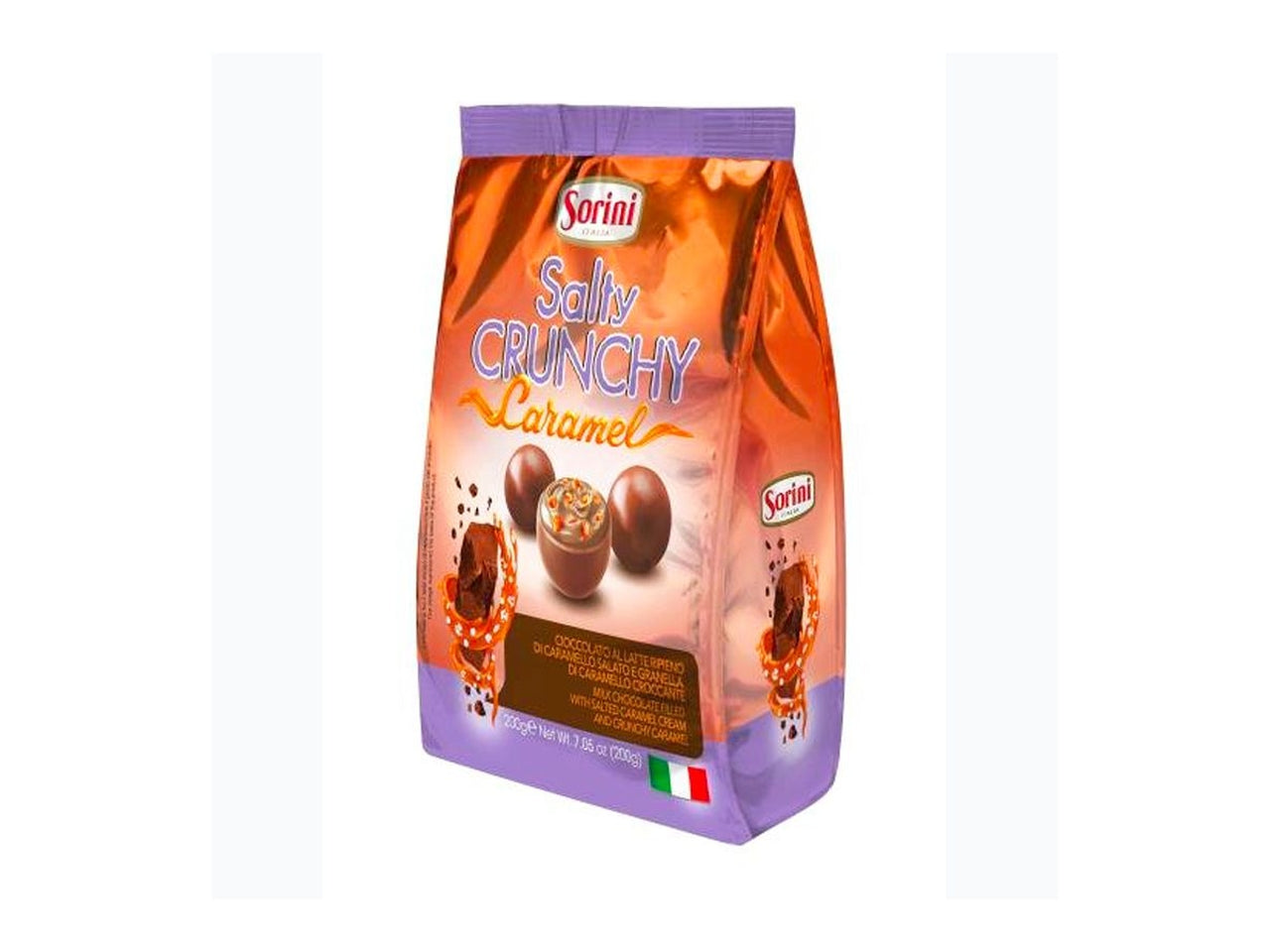 Sorini salty crunchy, cioccolato al latte ripieno di crema al caramello salato 200gr