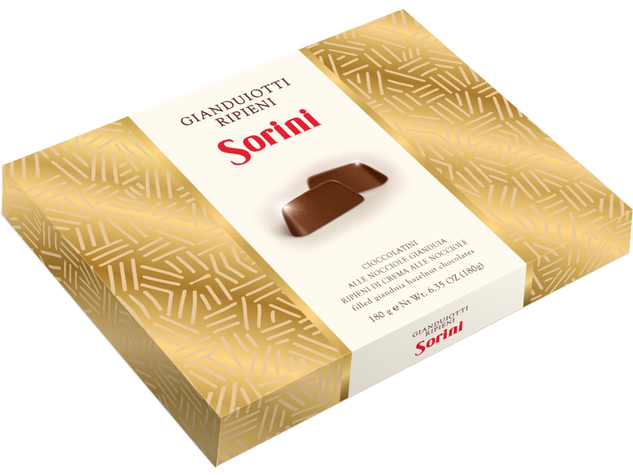 Sorini scatola oro 180gr con gianduiotti al cioccolato alle nocciole gianduia ripieni di crema alle nocciole